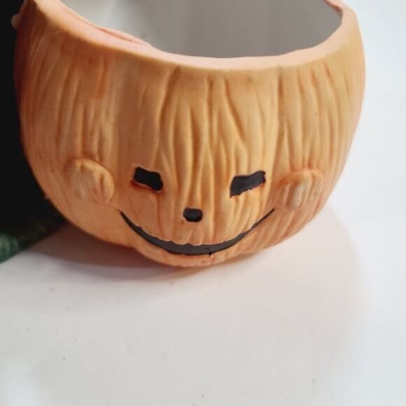 Vintage Halloween Witch Pumpkin Ceramic Tea Light Candle Holder - Picture 5 of 16